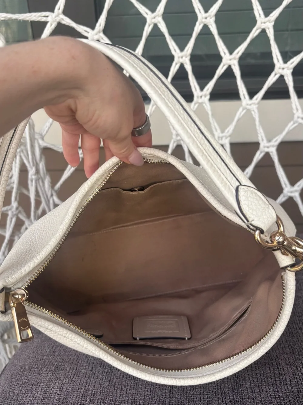 Coach White Pebbled Leather Shoulder Hobo with Gold Hardware